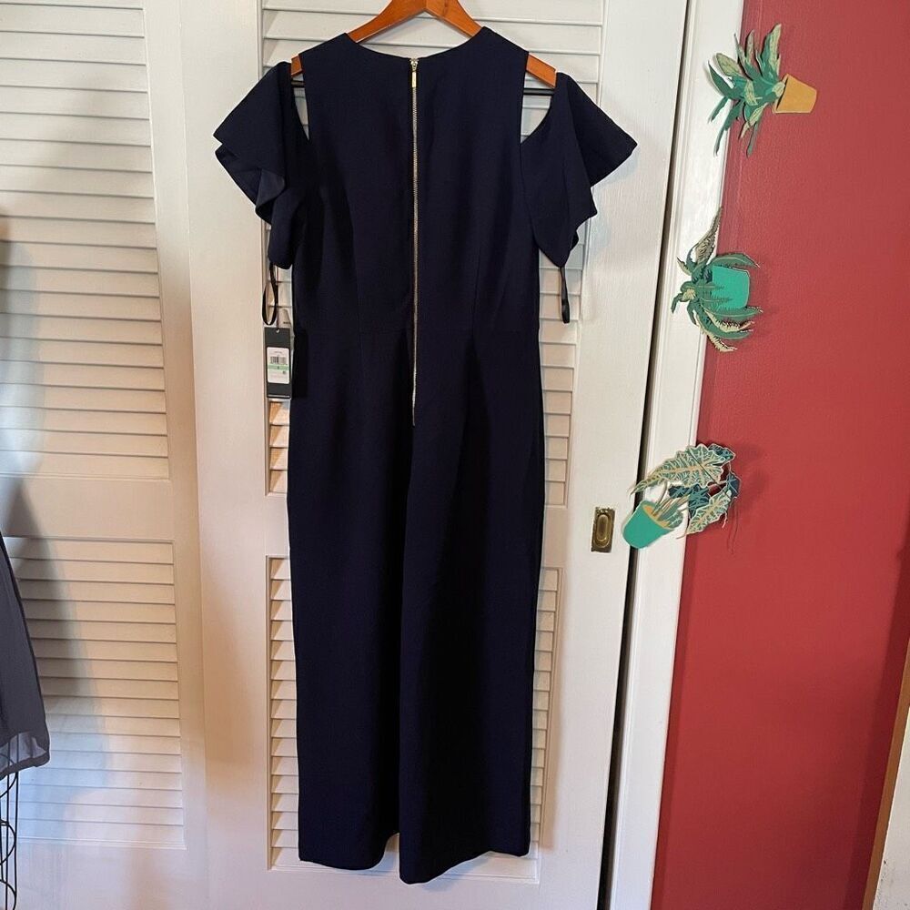 KARL LAGERFELD | melia cold shoulder midi jumpsuit in navy 8 NWT - Picture 10 of 12